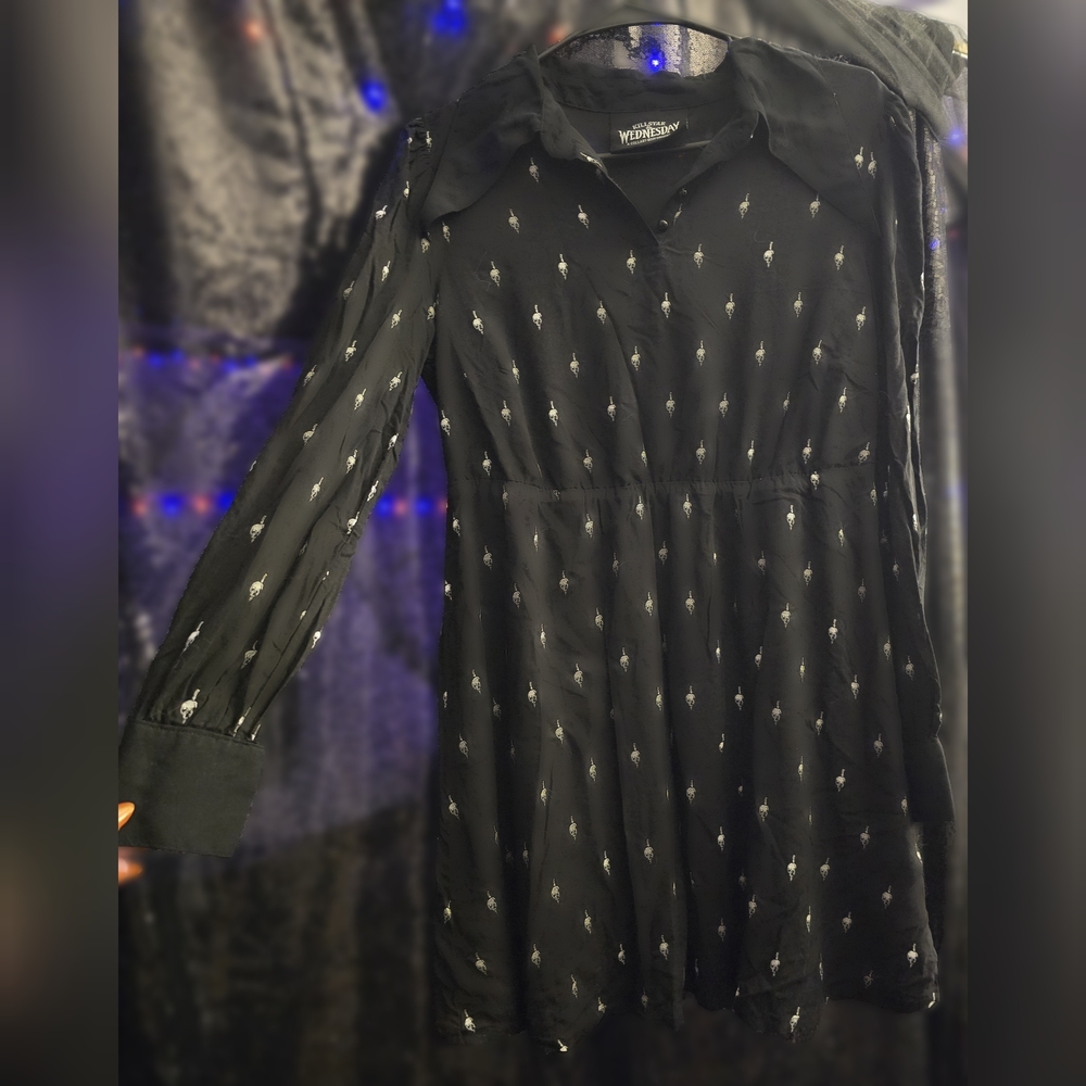 Killstar Wednesday Collection Black Mini Dress with White Skull Pattern (Rare)